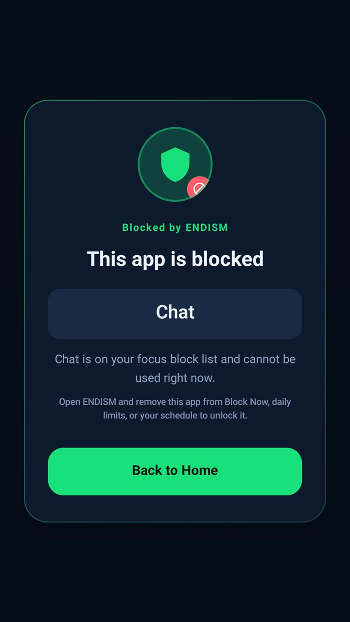 Block screen: this app is blocked by ENDISM